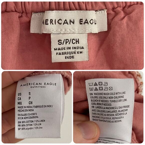 American Eagle Multi-Print Floral Linen Blend Cropped Cami Tank Top - Picture 7 of 9